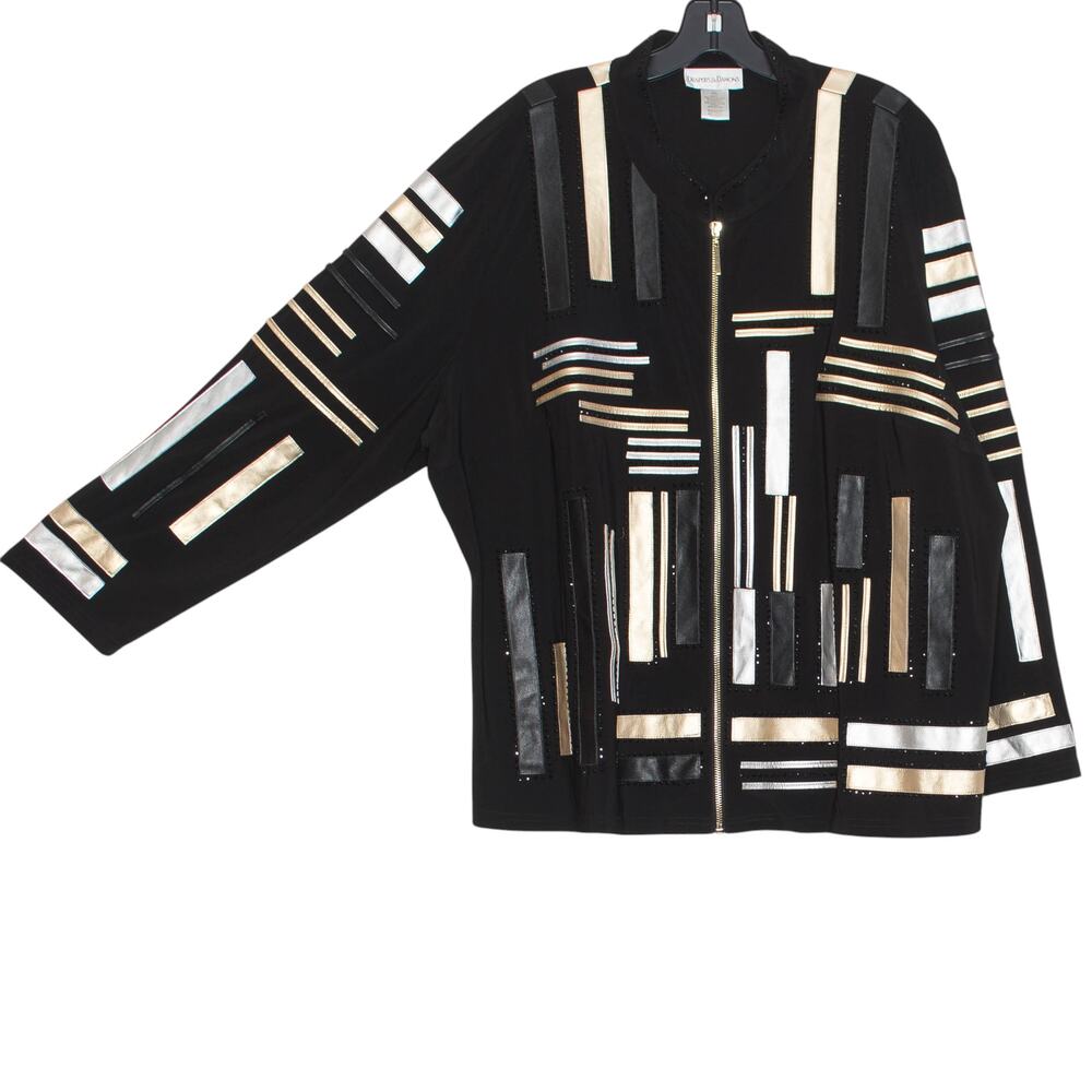 Drapers & Damons Jacket Minimalist Contemporary Artsy Zip Metallic Black 3XL - Picture 7 of 7